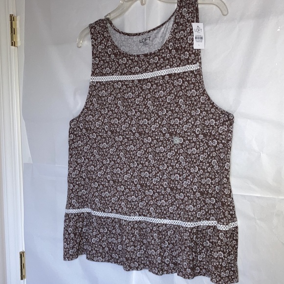 LOFT OUTLET, sleeveless, BROWN/WHITE FLOWERED TANK  SIZE LARGE - Picture 1 of 10